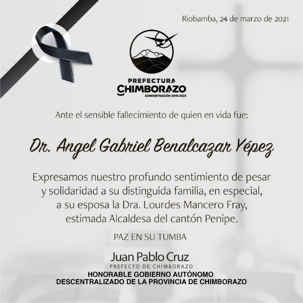 Condolencia Ángel Benalcazar Yépez