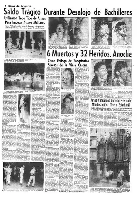 Periodico de 1969 con los muertos por la rebelión - Día del estudiante Ecuatoriano