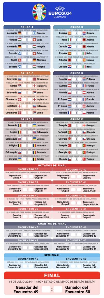 El calendario de la Eurocopa 2024 que se desarrolla en Alemania está a disposición