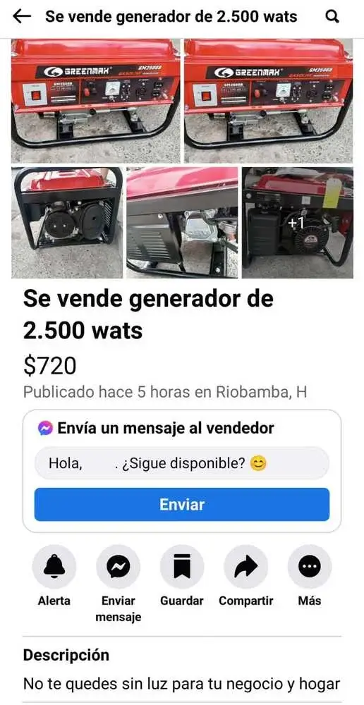 Generadores eléctricos se comercializan en Marketplace.