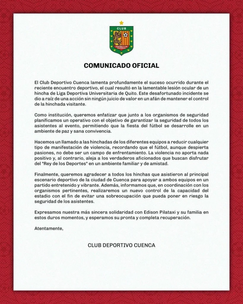 Comunicado de Deportivo Cuenca.
